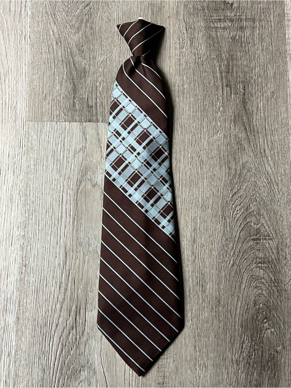 Authentic Vintage 1970’s Sears Clip On Tie - Chocolate & Sky